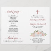 Elegante roze bloemen katholieke bruiloft programm (Voorkant)