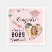 Elegante Roze Bloemen Klasse 2025 Afstuderen Servet (Voorkant)