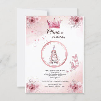 Elegante Roze Bloemen Kroon Uitnodiging 15e Verjaa