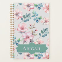Elegante roze bloemen lichtgrijze planner