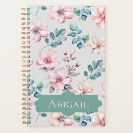 Elegante roze bloemen lichtgrijze planner