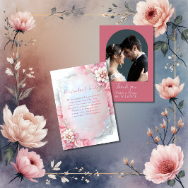 Elegante Roze Bloemen Lijst Zachte Pastel Glow bru Bedankkaart