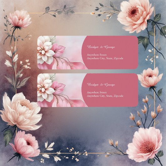 Elegante Roze Bloemen Lijst Zachte Pastel Glow bru Etiket
