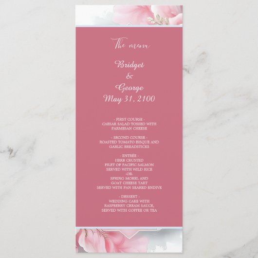 Elegante Roze Bloemen Lijst Zachte Pastel Glow bru Programmakaart (Voorkant)