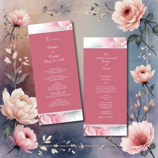 Elegante Roze Bloemen Lijst Zachte Pastel Glow bru Programmakaart