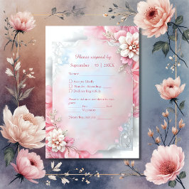 Elegante Roze Bloemen Lijst Zachte Pastel Glow bru RSVP Kaartje