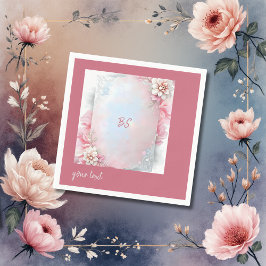 Elegante Roze Bloemen Lijst Zachte Pastel Glow bru Servet