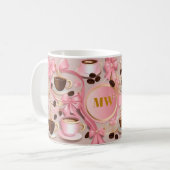 Elegante roze bloemen & lint custom monogram koffiemok (Voorkant links)