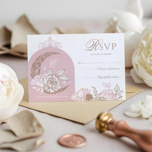 Elegante Roze Bloemen Maan Sterren Tiara Quinceañe RSVP Kaartje