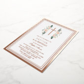 Elegante Roze Bloemen Meisje 1e Verjaardag Doop Folie Uitnodiging (Gedraaid)