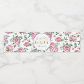 Elegante Roze Bloemen Meisje Baby shower Waterfles Waterfles Etiket (Enkel label)