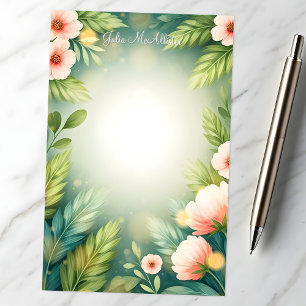 Elegante Roze Bloemen met Bladerrijke Elegantie Briefpapier
