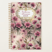 Elegante roze bloemen met luxe gouden Lijst Planner (Voorkant)