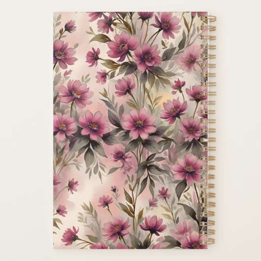 Elegante roze bloemen met luxe gouden Lijst Planner (Achterkant)
