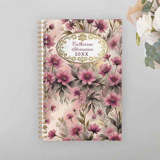 Elegante roze bloemen met luxe gouden Lijst Planner