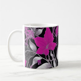 Elegante Roze Bloemen met Zilveren Bladeren Koffiemok