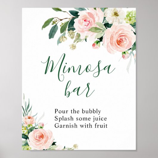 Elegante Roze Bloemen Mimosa Bar Trouwbord Poster (Voorkant)