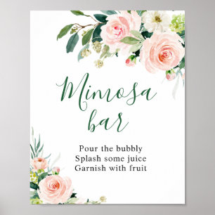 Elegante Roze Bloemen Mimosa Bar Trouwbord Poster