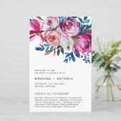 Elegante Roze Bloemen Moderne bruiloft programma (Staand voorkant)