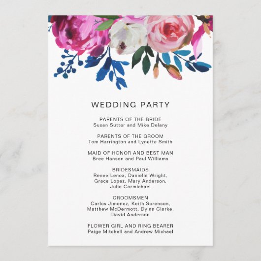 Elegante Roze Bloemen Moderne bruiloft programma Programmakaart (Achterkant)