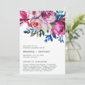 Elegante Roze Bloemen Moderne bruiloft programma Programmakaart (Staand voorkant)