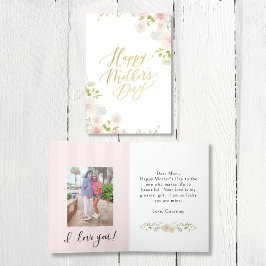 Elegante Roze Bloemen Moederdag Folie Wenswagen Folie Feestdagenkaart