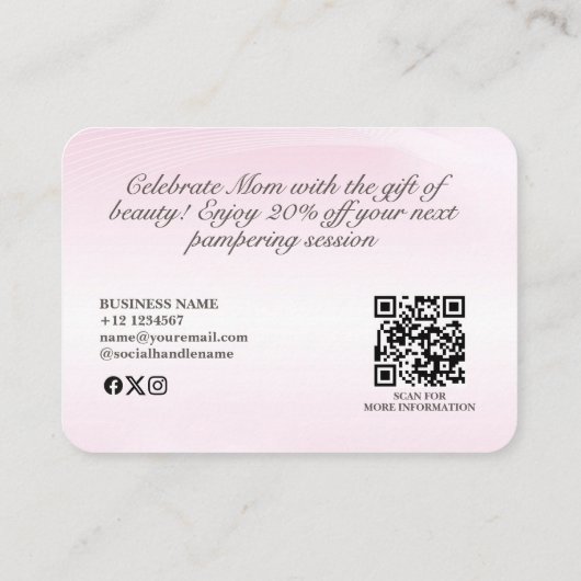 Elegante roze bloemen Moederdag Kortingskaartje (Achterkant)