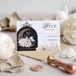 Elegante roze bloemen Moon Stars Tiara Quinceañera RSVP Kaartje