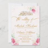Elegante Roze Bloemen Moslim Islamitische Nikah br Kaart (Voorkant)