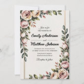 Elegante Roze Bloemen Ontwerper Huwelijksuitnodigi Kaart (Voorkant)