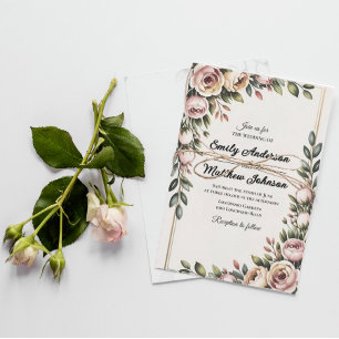Elegante Roze Bloemen Ontwerper Huwelijksuitnodigi Kaart
