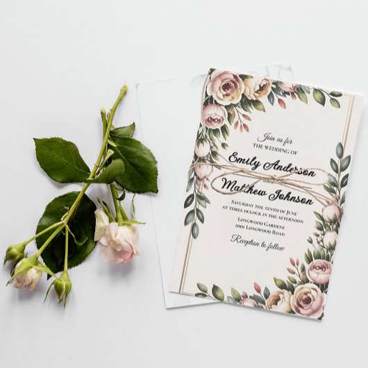 Elegante Roze Bloemen Ontwerper Huwelijksuitnodigi Kaart