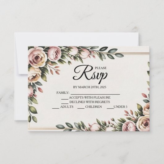 Elegante roze bloemen ontwerper RSVP kaarten (Voorkant)