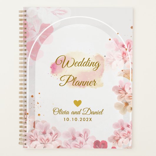 Elegante Roze Bloemen Organizer Trouwdag (Voorkant)