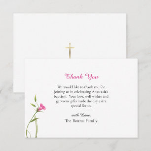 Elegante Roze Bloemen Orthodoxe Christelijke Doop Bedankkaart