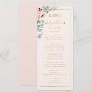 Elegante Roze Bloemen   Pastelkleurig Trouwdinerme Menu