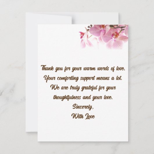 Elegante roze bloemen plat dank u sympathie kaart (Achterkant)