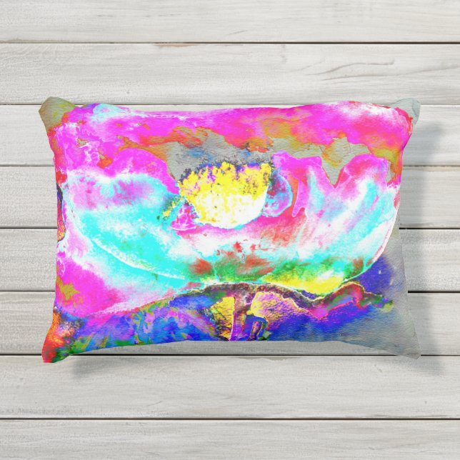 Elegante Roze Bloemen Poppy waterverf schilderij Buitenkussen (Voorkant)