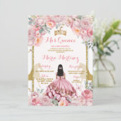 Elegante Roze Bloemen Prinses Butterfly Quinceañer Kaart (Staand voorkant)
