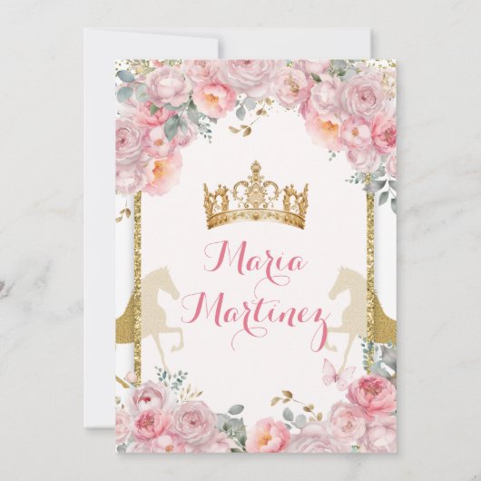 Elegante Roze Bloemen Prinses Butterfly Quinceañer Kaart (Achterkant)