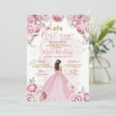 Elegante Roze Bloemen Prinses Vlinder Mis Quince Kaart (Staand voorkant)