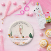 Elegante Roze Bloemen Prosecco Bruidsdouche Papieren Bordje (Feest)