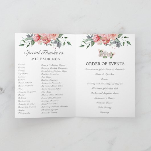 Elegante roze bloemen Quince Princess Padrinos Eve Programma (Binnen)