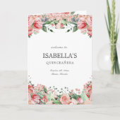 Elegante roze bloemen Quince Princess Padrinos Eve Programma (Voorkant)