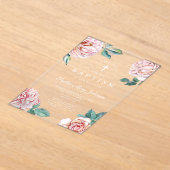 Elegante Roze Bloemen Religieuze Kruis Meisje Doop Acryl Uitnodigingen (Laagn)