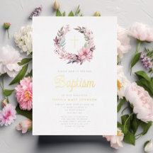 Elegante Roze Bloemen Religieuze Meisje Doop