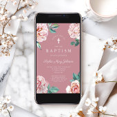 Elegante Roze Bloemen Religieuze Meisje Doop Kaart