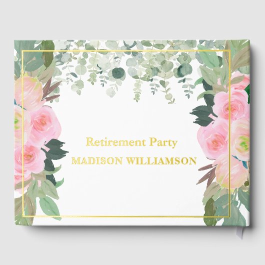 Elegante Roze Bloemen Retirement Party Gold Folie Gastenboek (Achterkant)
