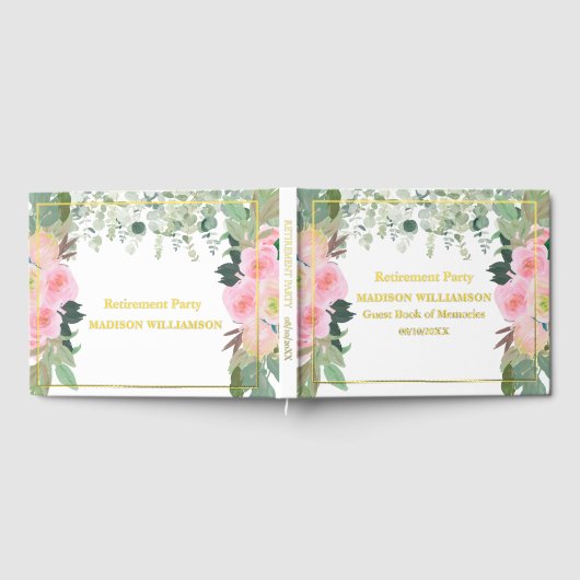 Elegante Roze Bloemen Retirement Party Gold Folie Gastenboek (Volledig)