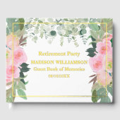 Elegante Roze Bloemen Retirement Party Gold Folie Gastenboek (Voorkant)